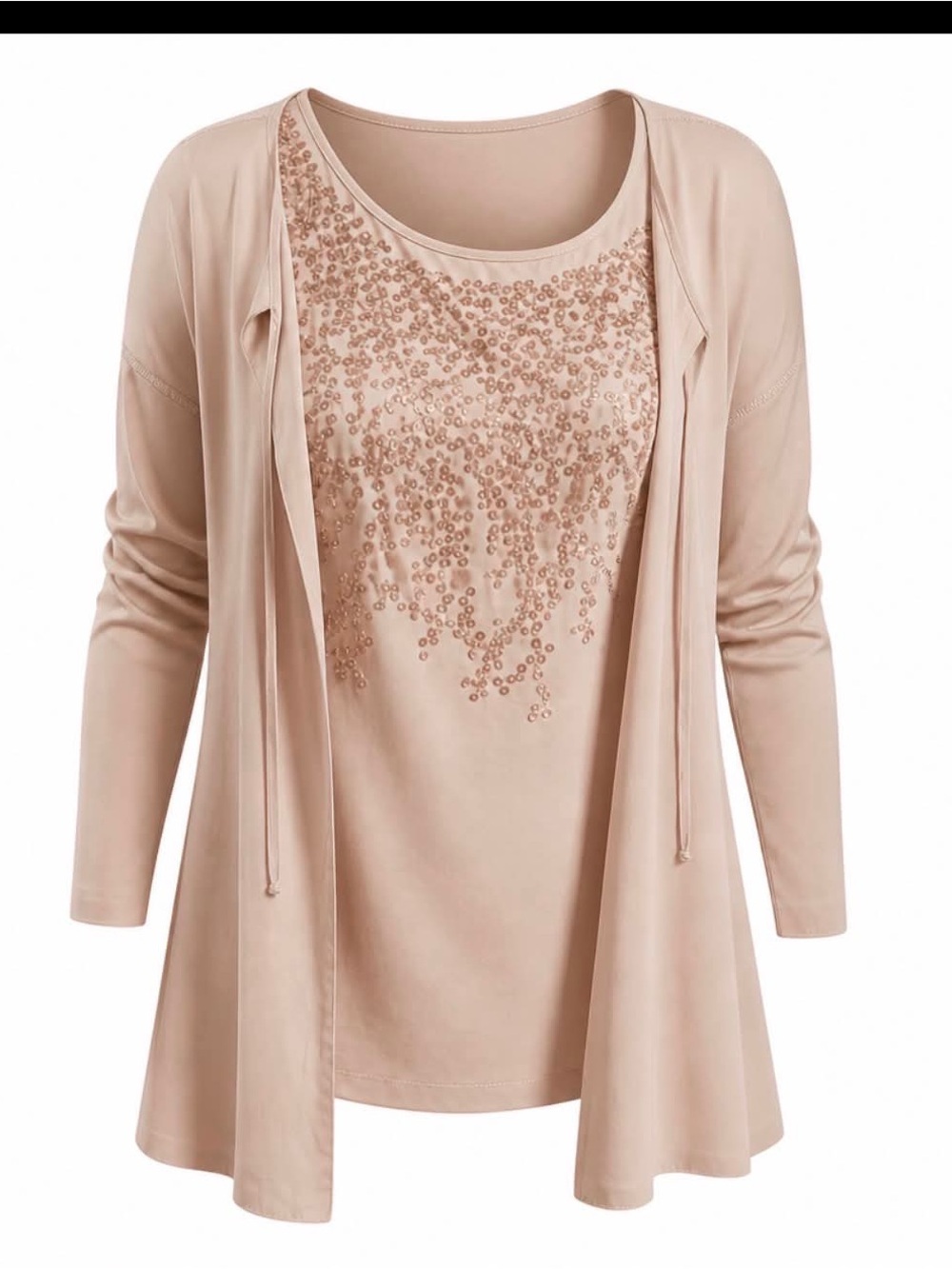 Carmen Gherardi Women's Sequin Detail Layered Front Sweater/shirt Blush